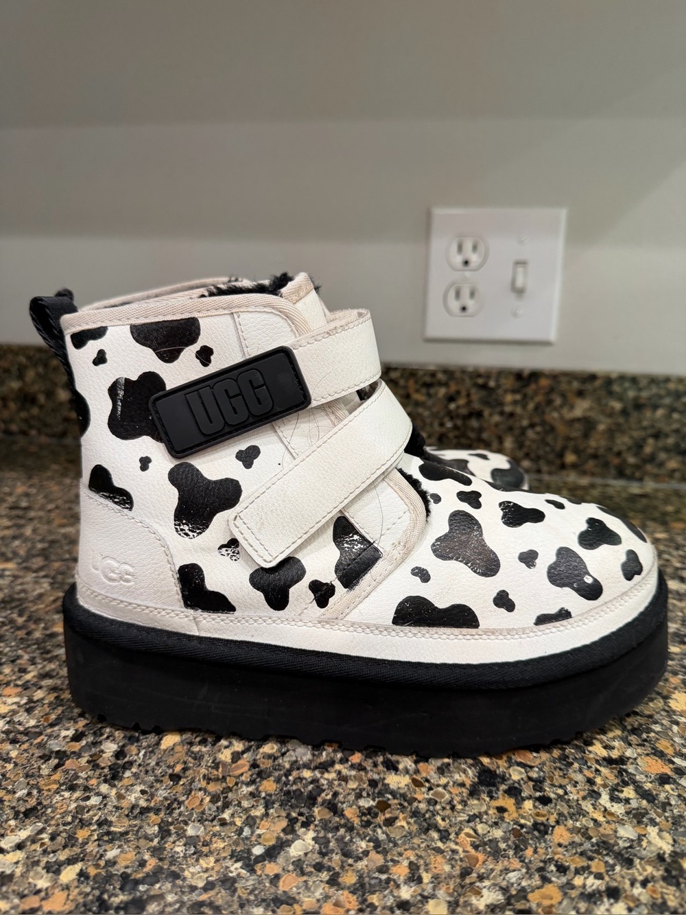 UGG Kids' Black & White Cow Print Ankle Boots 4